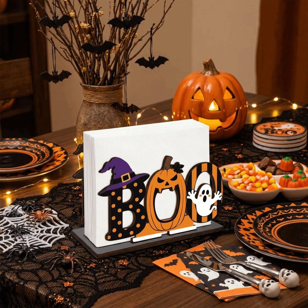 Wood Halloween Tissue Dispenser Cartoon 2D Flat Tissue Holder Wooden Napkin Holder Restaurant
