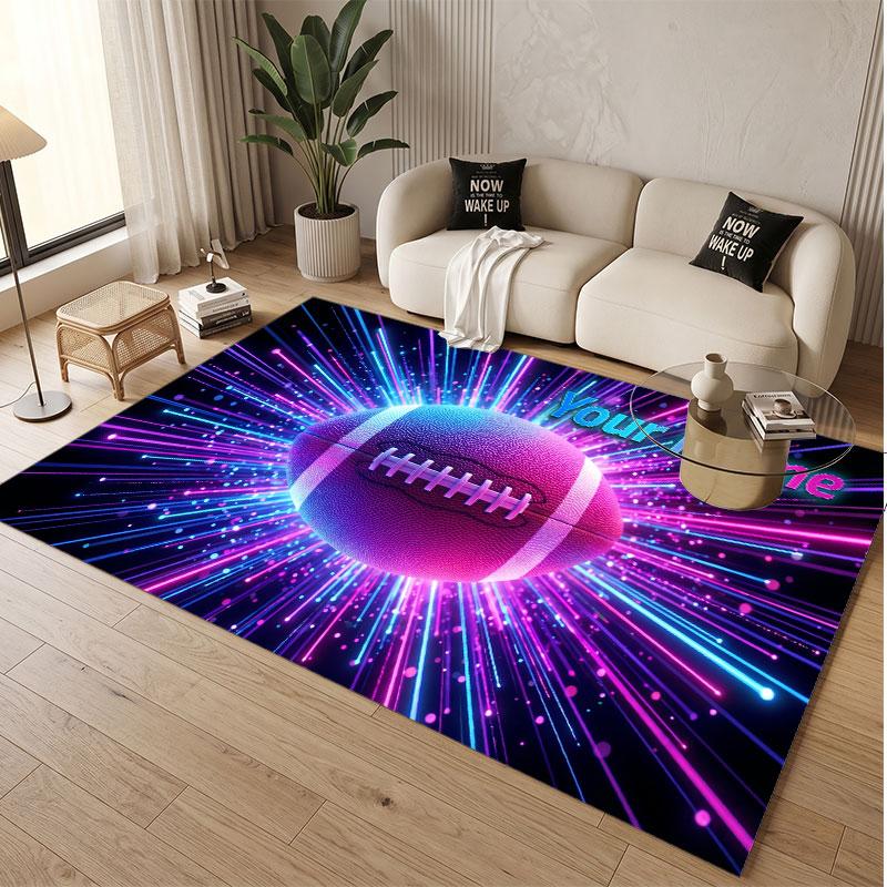 American Football Theme Soft Crystal Velvet Rug Custom Name & Text Print Non Slip Floor Rug for Bedroom Living Room