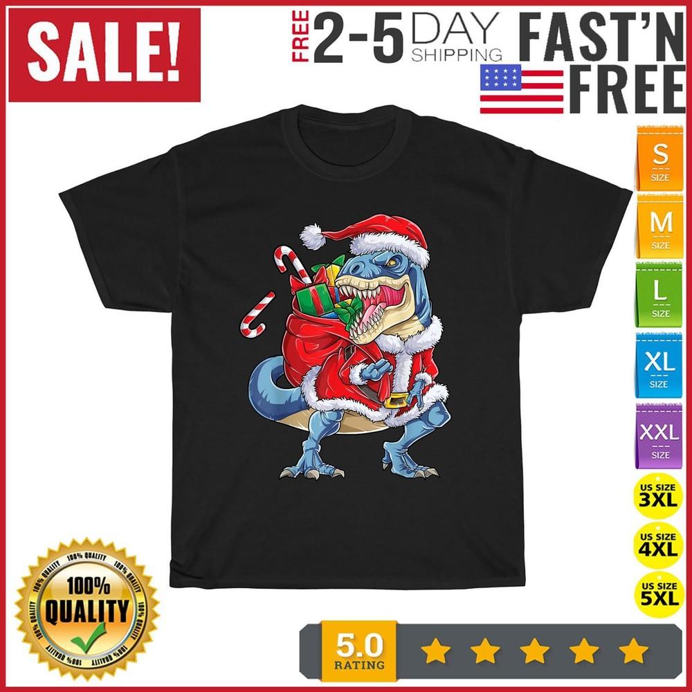 

Dinosaur Christmas Santa Claus T rex Boys Men Funny Xmas T Shirt Men Women New 4XL