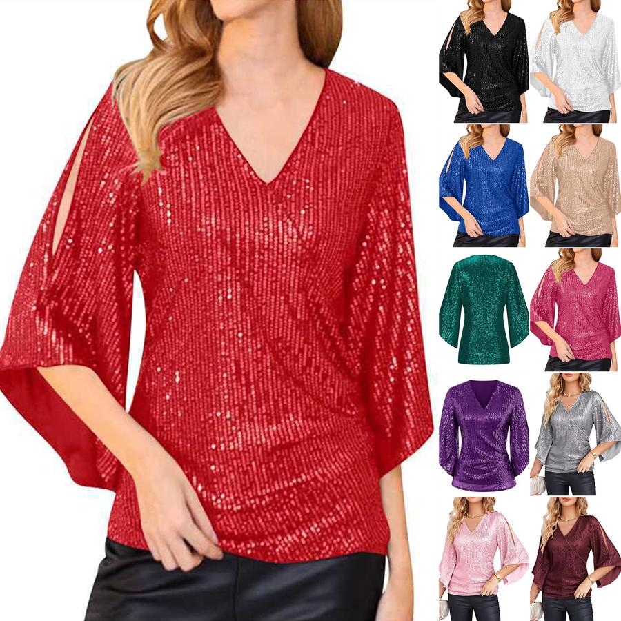 New Loose Long Sleeve Shiny T-Shirt Women Sleeveless Set