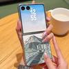 Mountain Range PU Leather Phone Case For Samsung Galaxy Z Flip7 FE Flip6 Flip 7 6 5 5G Silver Plating Frame Hard Folding Cover