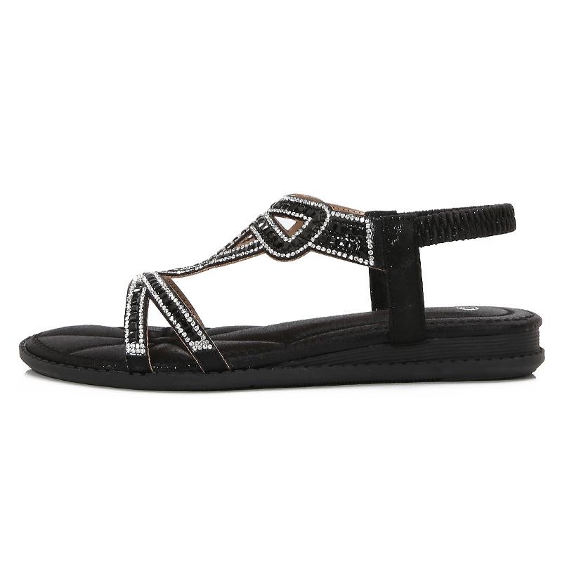 IELTS Run Plus Size Rhinestone Bohemian Sandals - Women's Summer Flat Hollow-Out Shoes