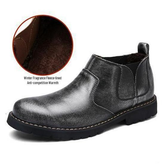 

Men s Winter Fleece-Lined Genuine Leather High-Top Martin Ankle Boots for Business Casual. Size 43