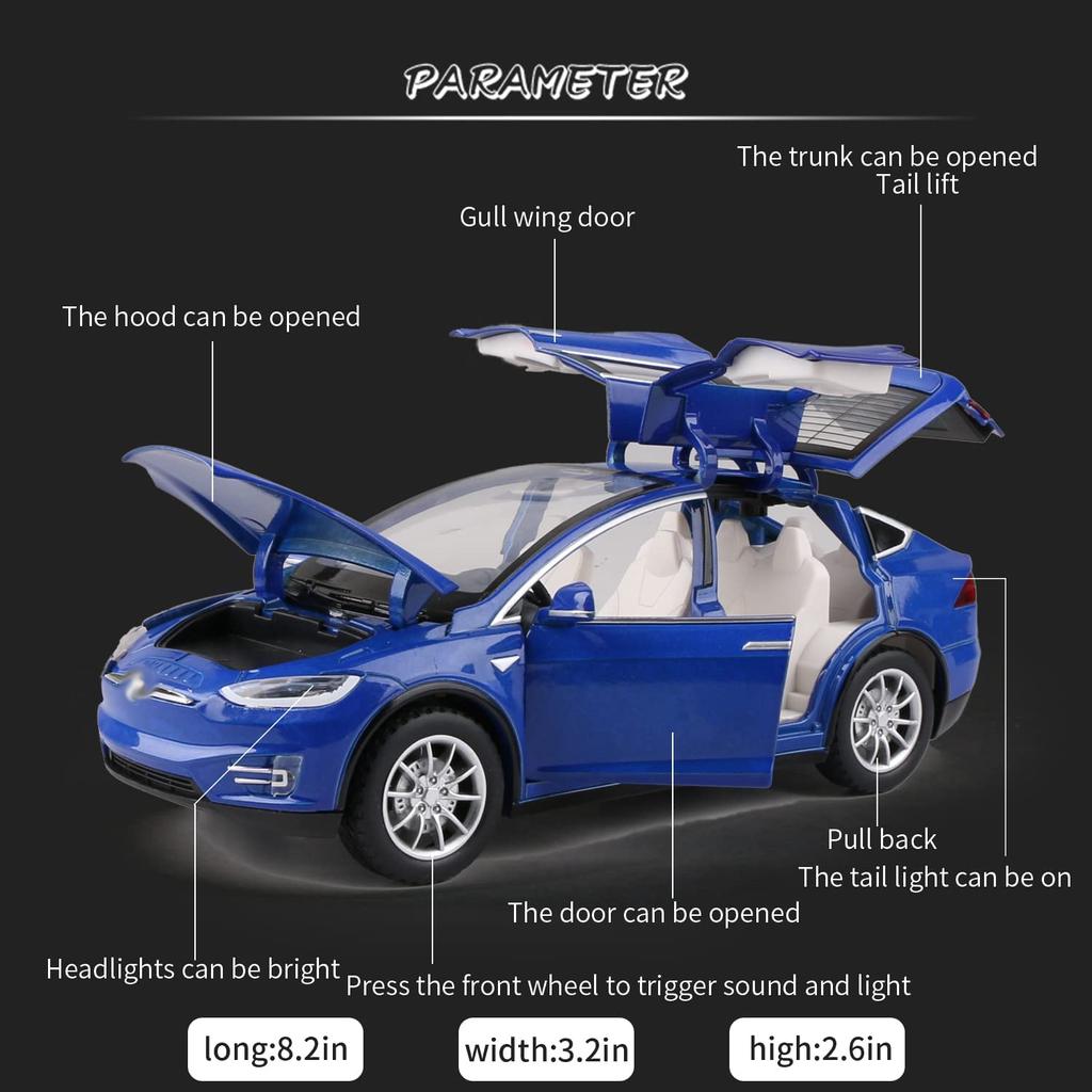 1:Model auta z tlakové slitiny Model X v měřítku 24, stahovací vozidlo se světly a hudbou, dekorativní, mini autíčka, hračky pro děti, dárek pro přítele