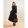 Hepburn Style Black Waist-Defining Gothic Long Dress with Peter Pan Collar