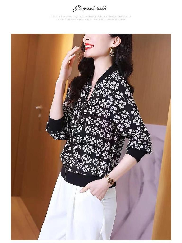 Women's Trendy Chiffon Cardigan: Lightweight Sun Protection Baseball Jacket for Middle-Aged Mothers