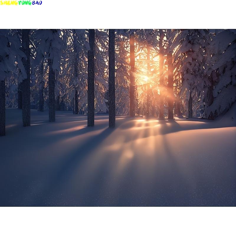 Winter Forest Snowcovered Road Photography Backdrops Blurred Landscape Snowflakes Road Spruce Trees Photo Background XD-07