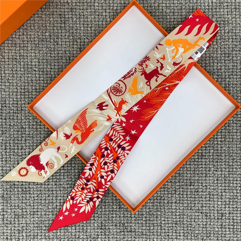 POBING Cashew Print 18m/m Twill Silk Scarves Women Luxury Brand Scarf Bag Ribbons Tie Head Scarf Small Long Skinny Scarf 86*5CM