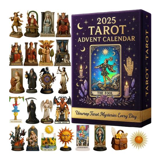 Tarot Advent Calendar 2025 24 Collectible 2D Tarot Card Figures Ornaments Set Christmas Countdown Calendar Mystical Gift for Tarot Lovers Spiritual