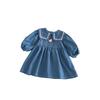 Girls' Stylish Spring 2026 Square Neck Denim Patch Dress