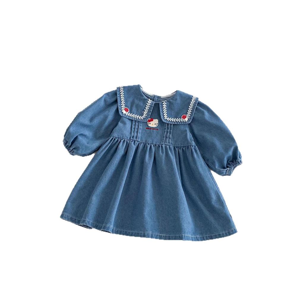 Girls' Stylish Spring 2026 Square Neck Denim Patch Dress