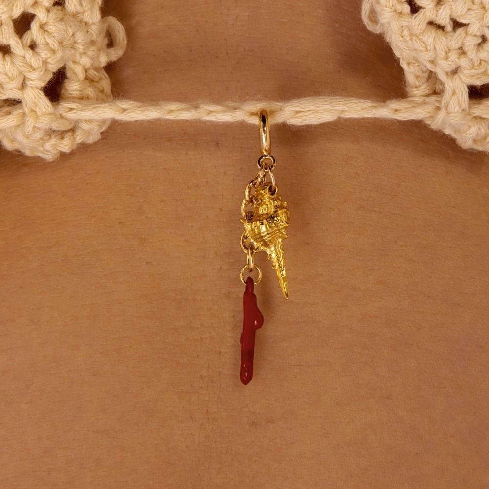 Stainless Steel Bikini Buckle Pendant Red Coral Swimwear Jewelry New Bikini Charms Set  Women