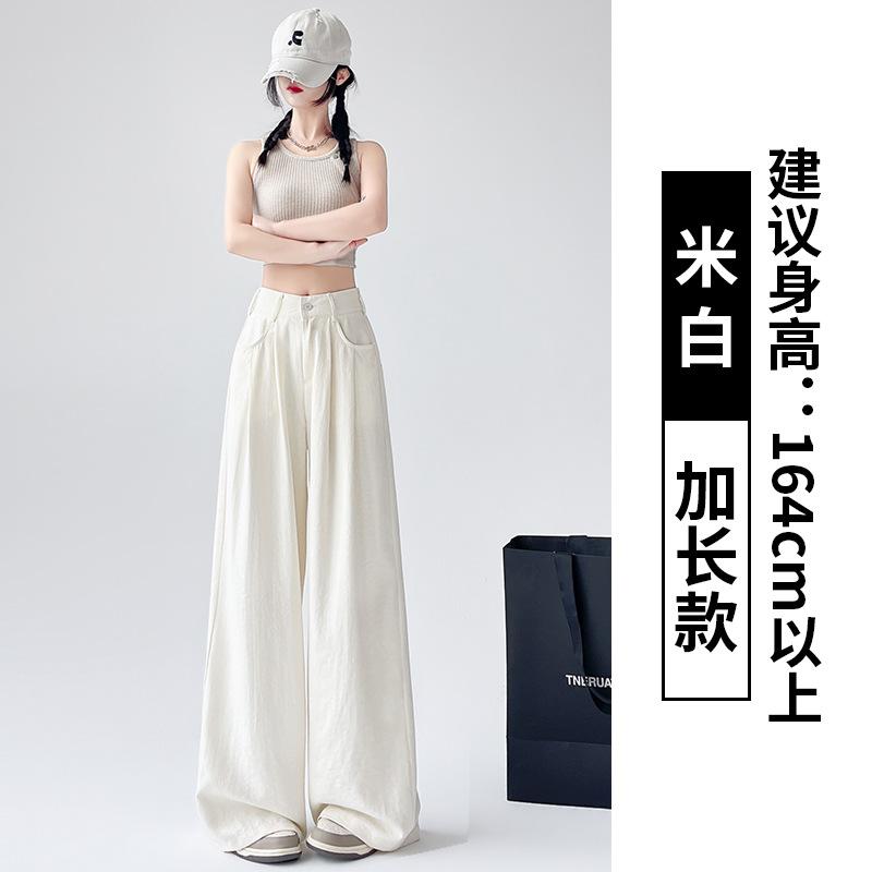 Women's High Rise Wide Leg Suit Pants Loose Straight Leg Viscose Trousers Thin Pocket Elegant Office Casual Summer Long Pants Two Length