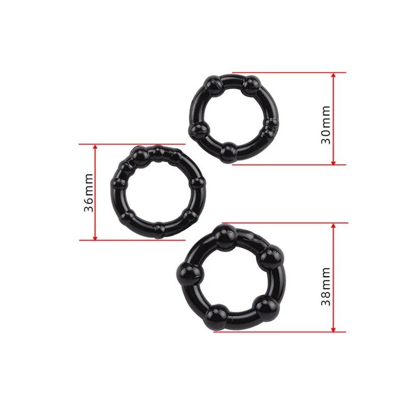 3Pcs Bead Male Delay Ejaculation Lasting Silicone Erection Ring Sex Toys Men Adults Ball Stretcher