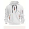 Mens Fleece Hooded Sweatshirt With Zipper Detail Solid Color Casual Long Sleeve Pullover Winter Outerwear