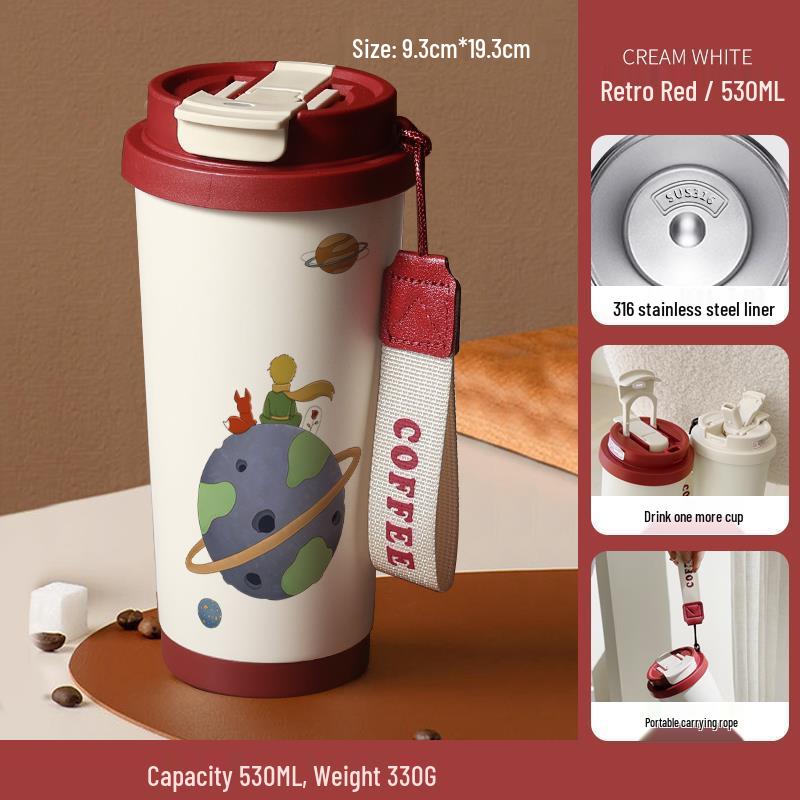 Malý princ 316 Nerezová ocel Izolovaný dětský hrnek se slámkou - Přenosná edice pro kávu a narozeninový dárek