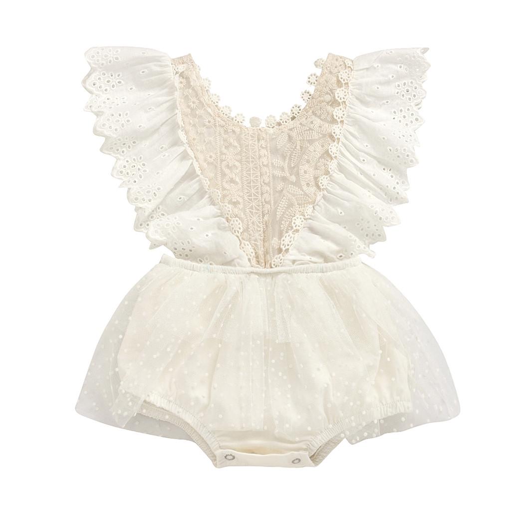 Baby Lace Trim Mesh Romper Bodysuit Soft Breathable Fabric One Piece Infant Outfit for 0 to 24 Months