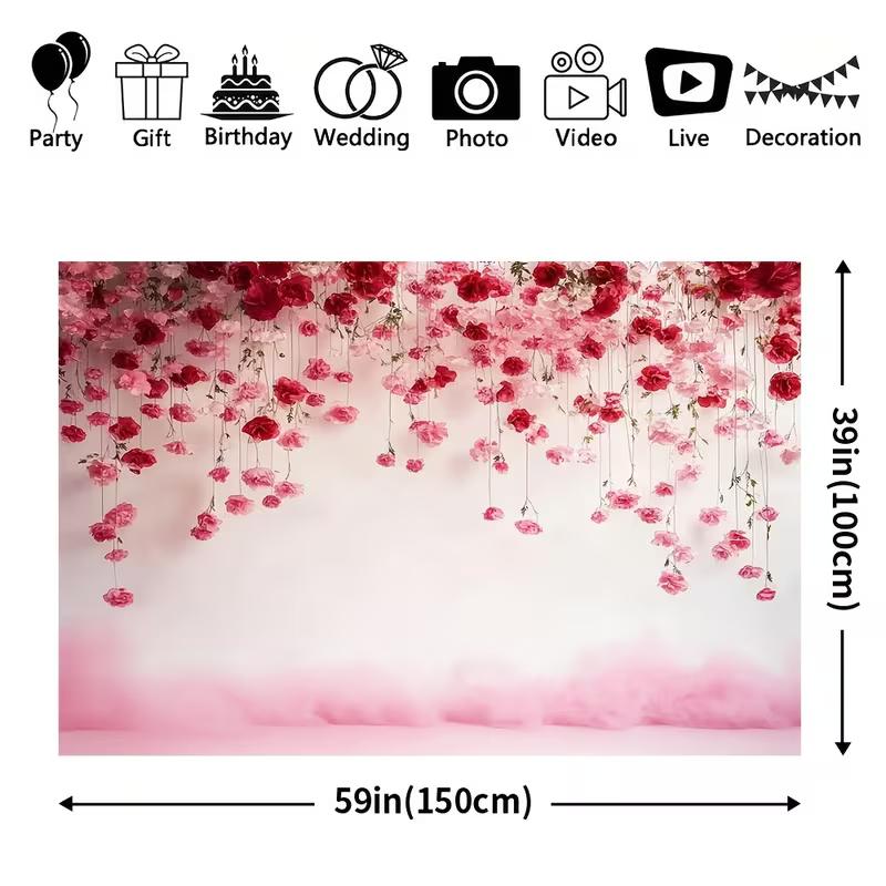 2D Hanging Pink and Red Rose Floral Backdrop Photography Banner