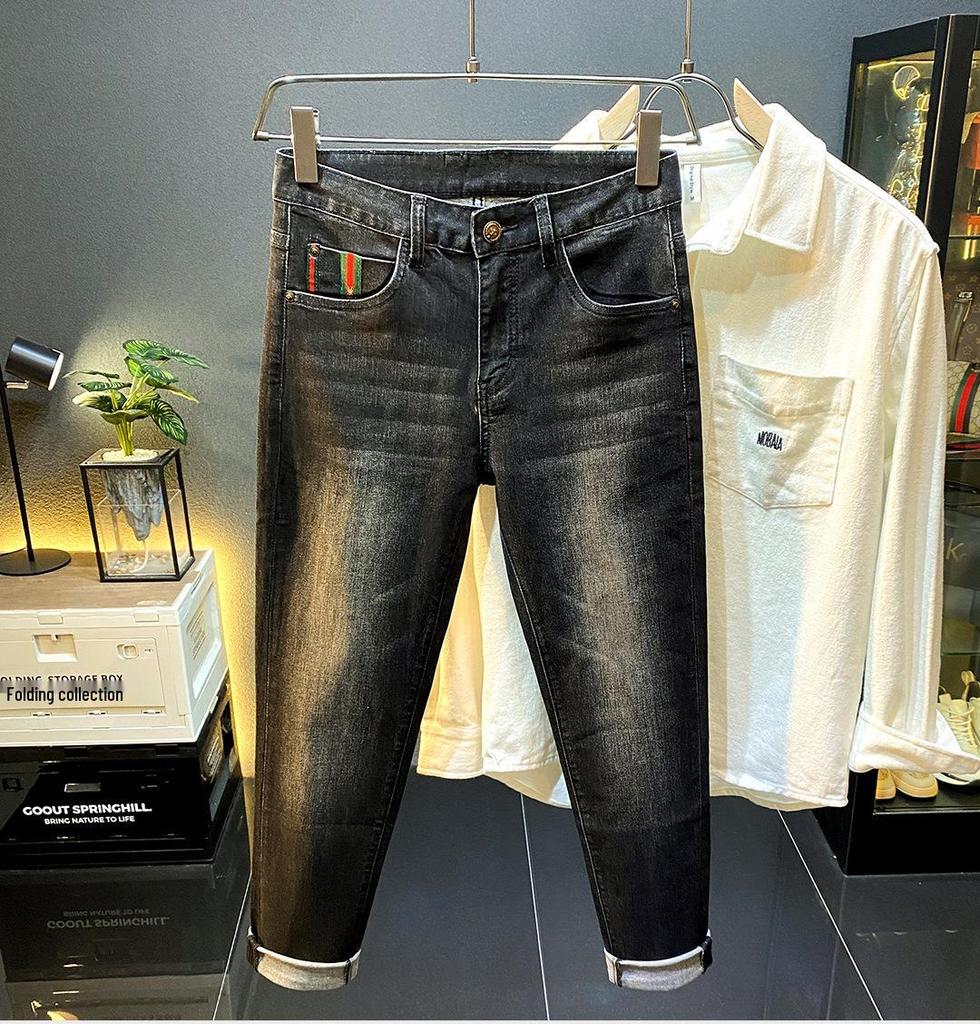 Men's European-Style Slim Fit Retro Jeans - Trendy, Handsome, Skinny Long Pants for Spring and Autumn