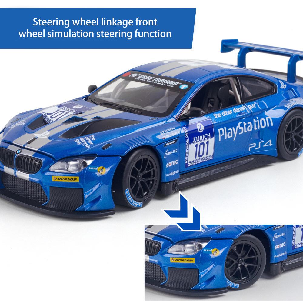 1/24 skala M6 GT3 odlany model samochodu zabawka, wycofać pojazd zabawkowy z dźwiękiem i światłem dla dzieci maluch chłopcy dziewczęta kolekcja prezentów