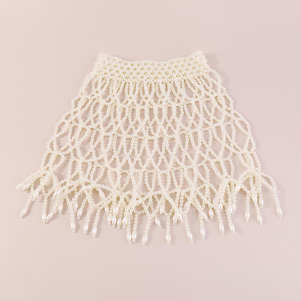 Luxury Retro Body Chain, Elegant Palace Style Imitation Pearl Hollow Tassel Shawl Body Chain Jewelry