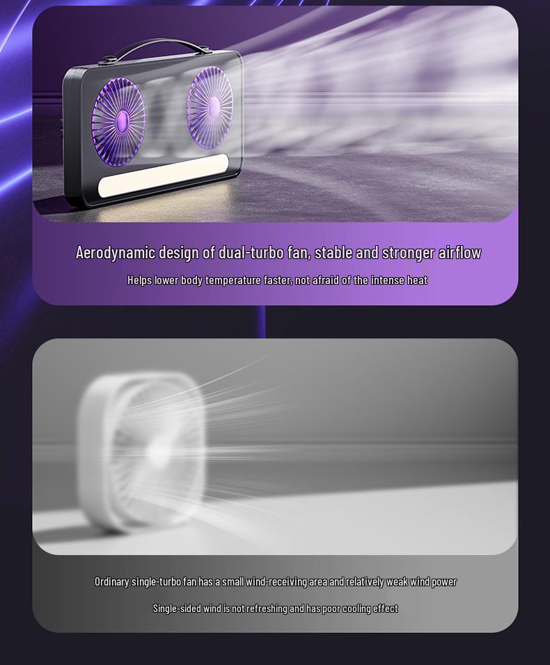 Dual-Head USB Rechargeable Desktop Fan with Fill Light and Large Airflow