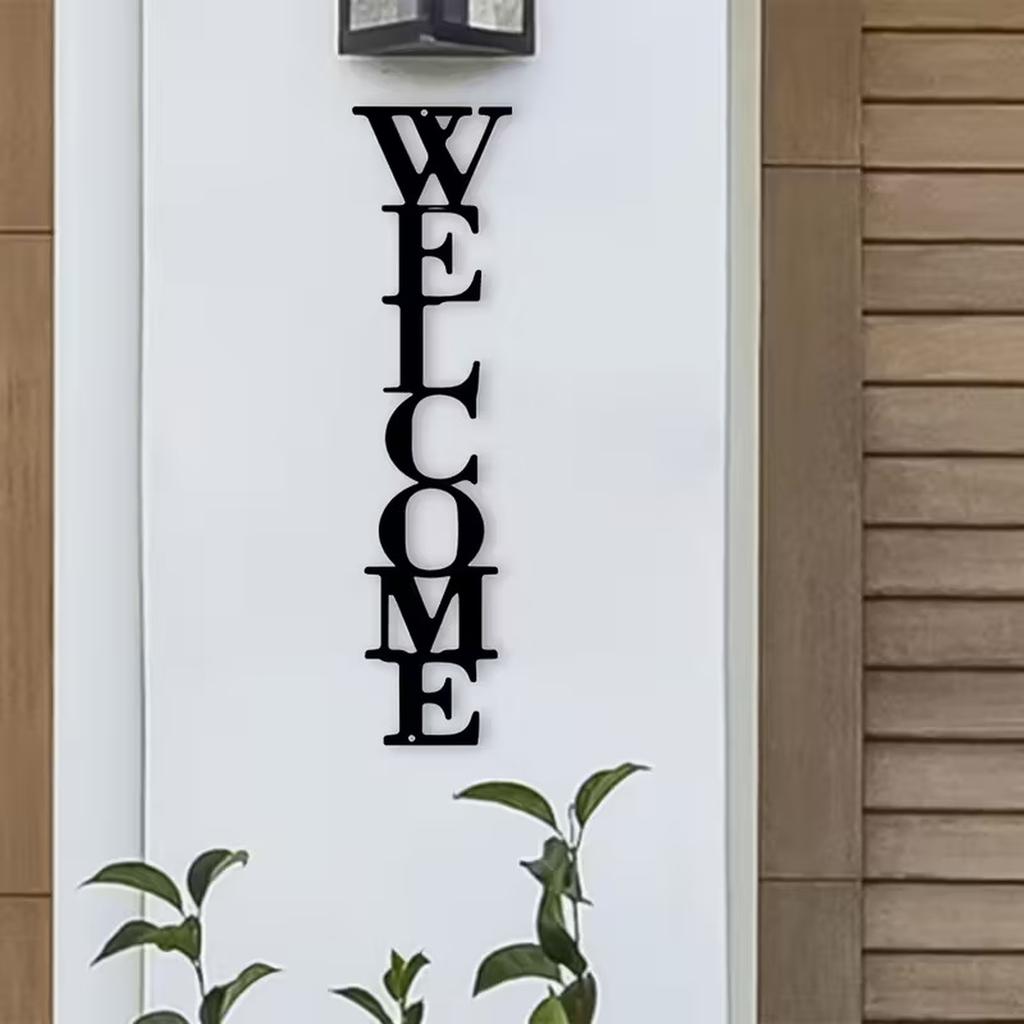 Decoração de Parede Vertical de Boas-Vindas Sinal de Arte em Metal Artesanato em Ferro Enfeite Decorativo Pendurado para Entrada de Casa Uso Interno Externo