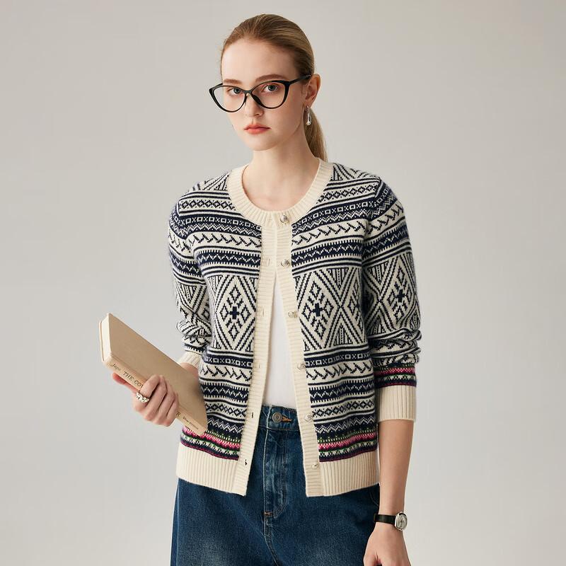 Zhaojun Women's Jacquard Cashmere Cardigan Sweater