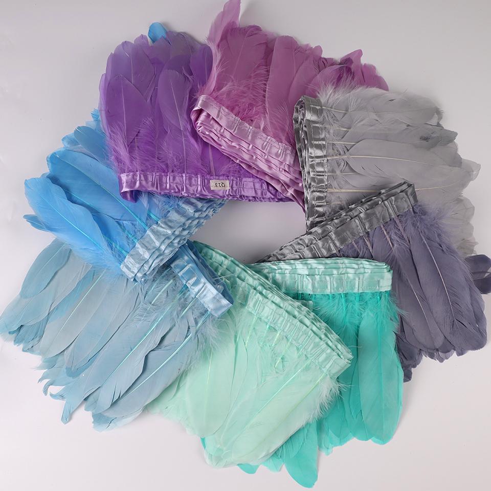 Bordures en Plumes d'Oie Ruban Franges 2 Yards/pièce Couture Artisanat Plume dans Robe Jupe Décoration Murale pour Vêtements de Fête