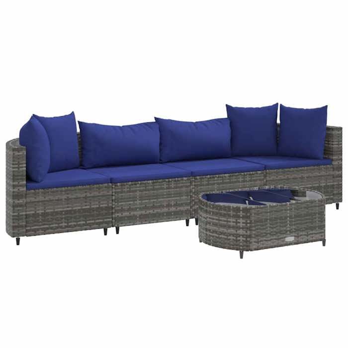 VidaXL Salon de jardin 5 pcs avec coussins gris résine tressée, ensemble de canapés d'extérieur, canapé d'angle de jardin, 3308375