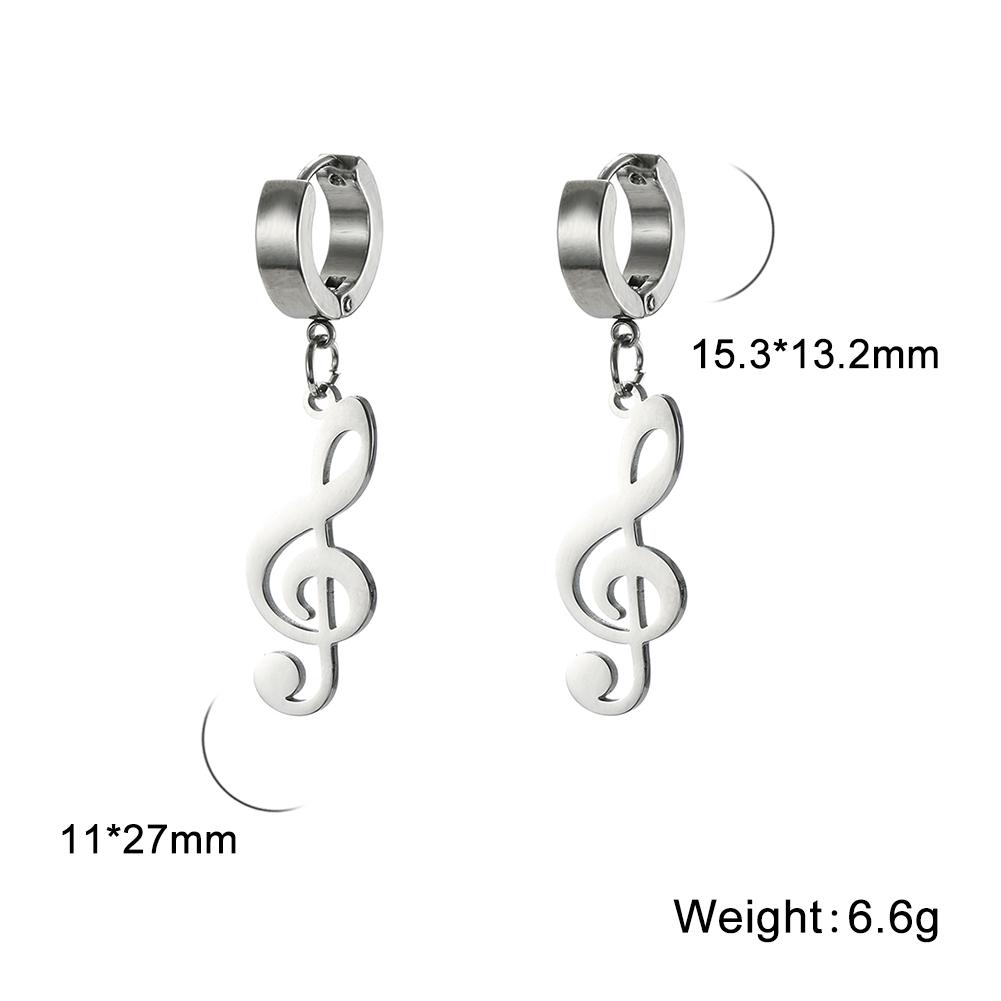 

My Shape Fashion Music Note Pendant Earrings for Men Women Stainless Steel Circle Clip Earring Punk Jewelry for Party Concert