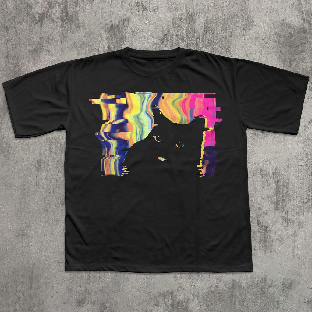 Trippy Psychedelic Cat Tee Shirt Gift for Woman, Vaporwave Aesthetic T-shirt, Grunge Alt Clothing, Harajuku Punk Tshirt, Cats Lover Tee