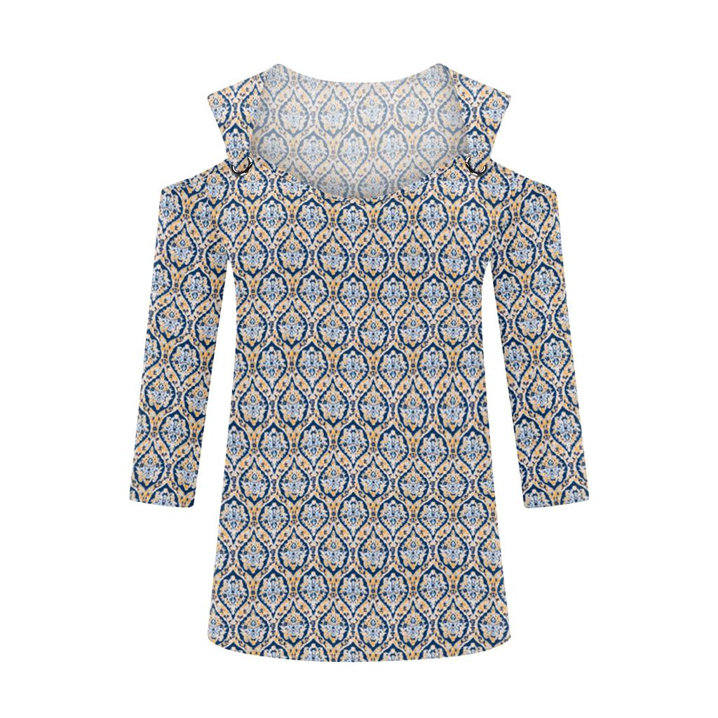 Women's Casual Shirt Blouse Print V-neck Sexy Cold Shoulder 3/4 Sleeve Top