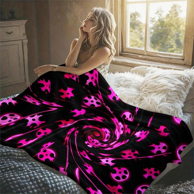 Neon Skull Swirl Flannel Blanket Warm Soft Halloween Christmas Decorative Couch Warm Cozy All-Season Gift