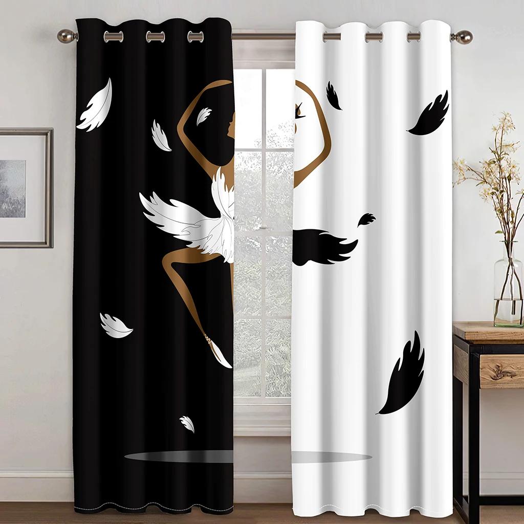 2Panels Pink Princess Dancing Curtains for Kids Girls Bedroom Living Room Window Blinds Floor-to-ceiling Windows Grommet Top