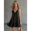 Women S Solid Color V Neck Ruffled Mini Slip Dress