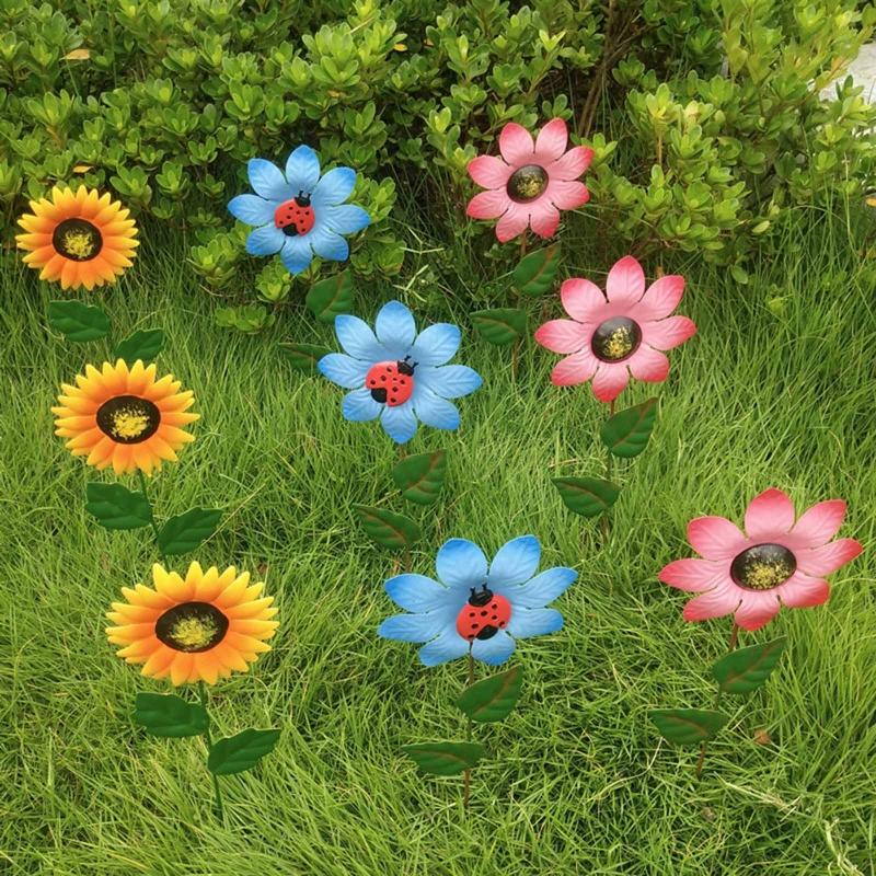 Metal Flower Stake Wrought Iron Floral Ornament Garden Art Decor Crafts for Home Indoor Outdoor Lawn Yard Decoration Gift