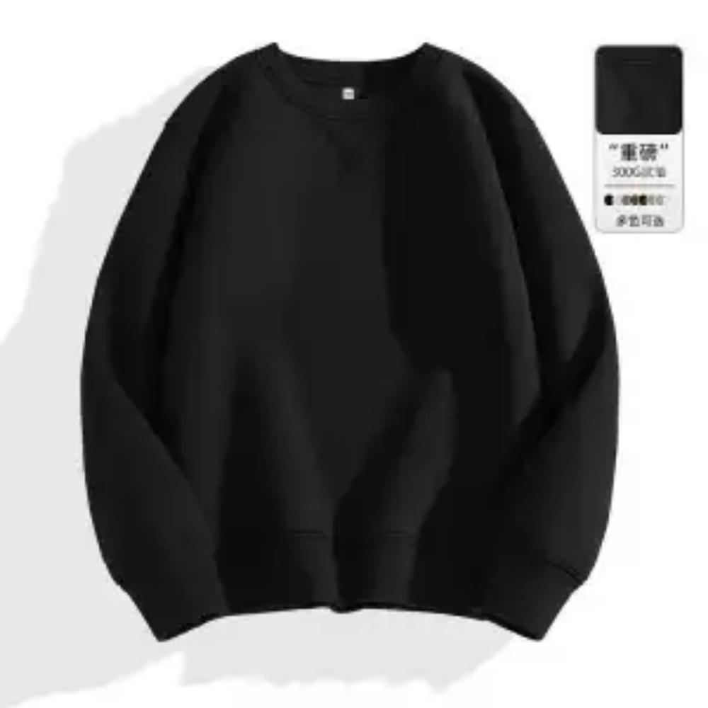 Solid Color Round Neck Hoodie Men's Heavyweight Long Sleeved Versatile Loose Casual Top Hooded Pullover