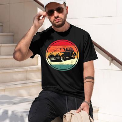 Retro Vintage Car Design Unisexs TShirt Class Silhouette Sunset Background Summer Casual Wear Gift For Car Enthusiasts And Vintag