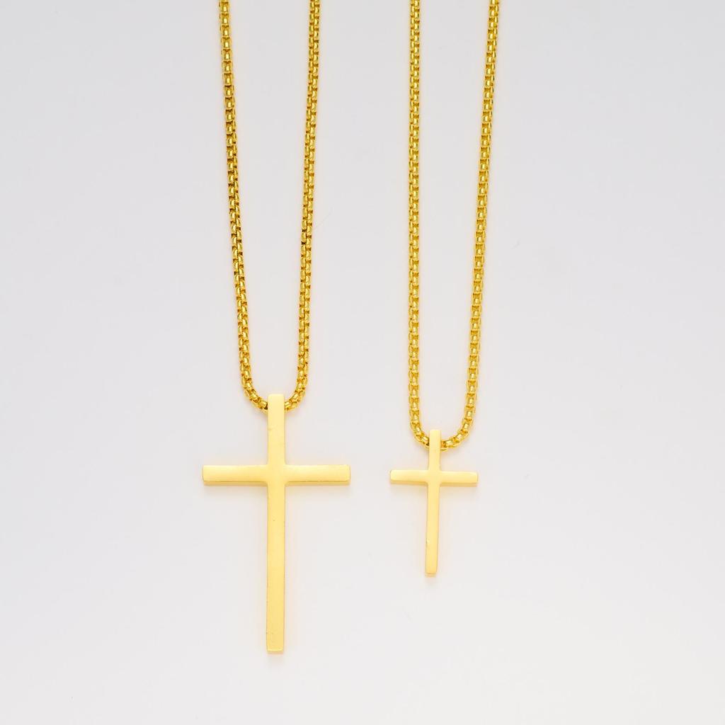 Men's Hip Hop Titanium Steel Cross Necklace with Polished Long Sweater Chain