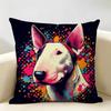 Housse de Coussin Série Bull Terrier Dessin Animé Lin Naturel Tissu Biologique Impression Double Face Décoration de Chambre Canapé Housse de Coussin