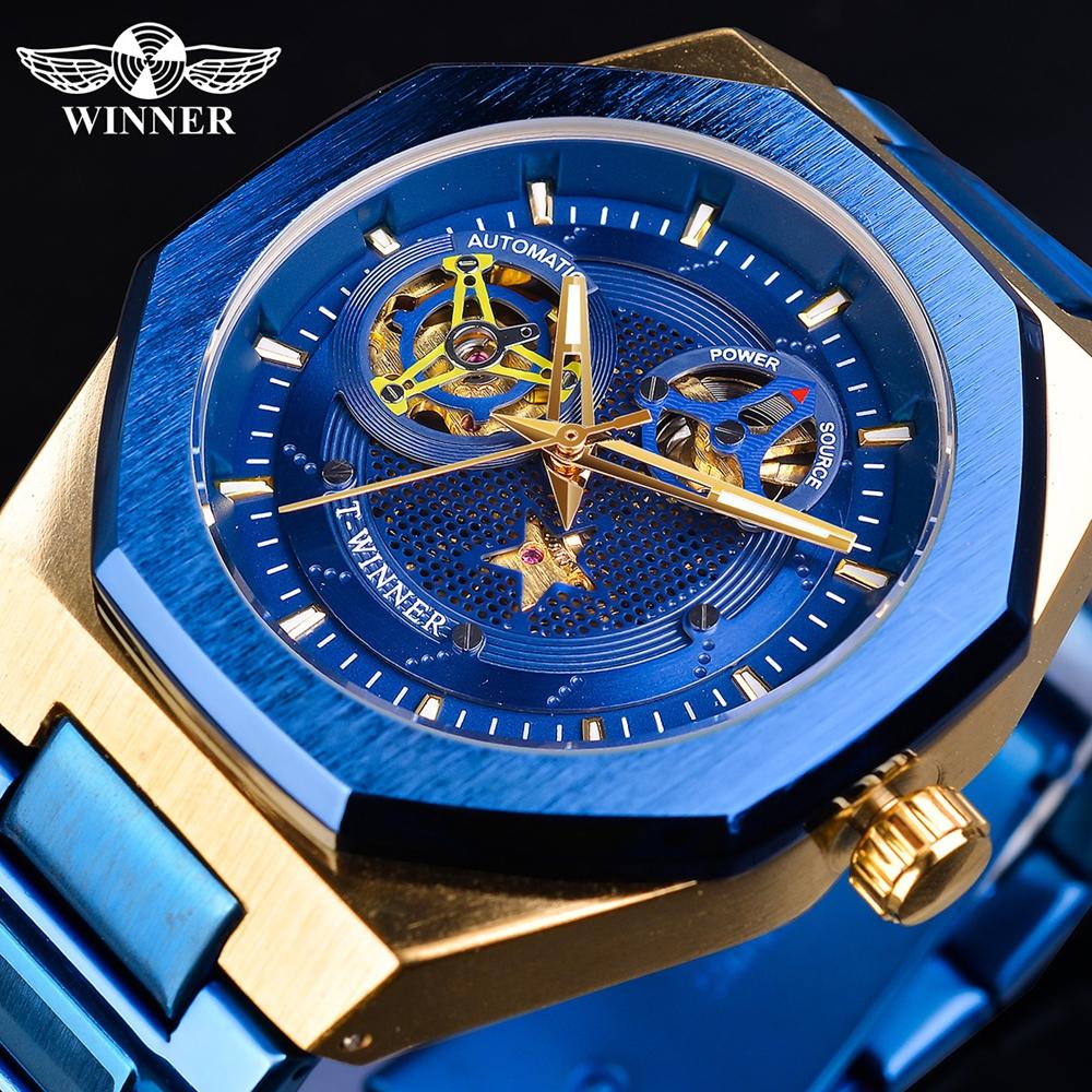 

Forsining Blue Automatic Watch Fashion Mens Multifunction Calendar Mechanical Watches Luxury Luminous Tourbillon Waterproof Clock синій