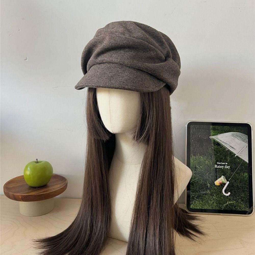 Brown Pleated Octagonal Hat Black Eequestrian Hat Personality Wool Beret Autumn