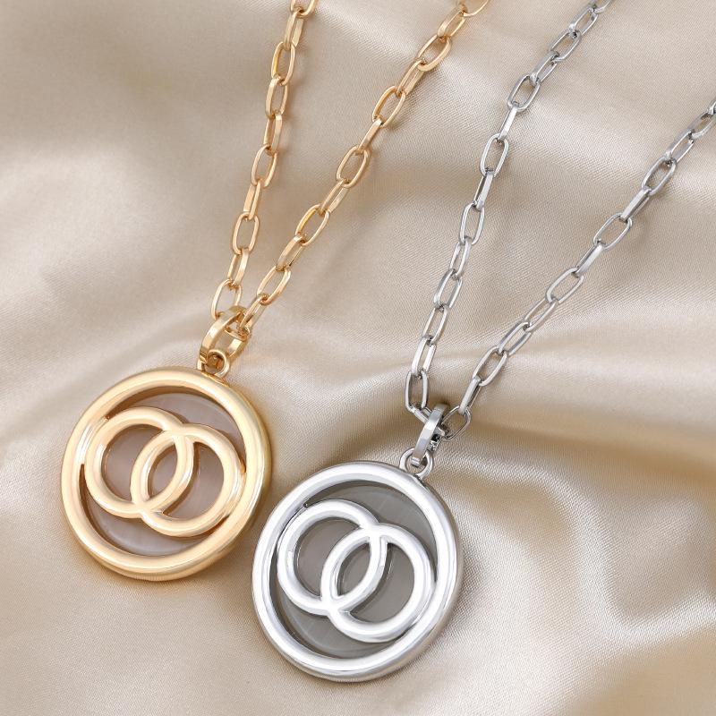 Korean Style Autumn/Winter Double Circle C Necklace - Double-Sided Versatile Sweater Chain Accessory
