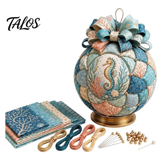Decorative Marine Elements Kit Ocean Treasures DIY Patchwork Ball Ornament Kit, Nautical Dolphin Fabric Craft Making Unique Handmade Home Decor