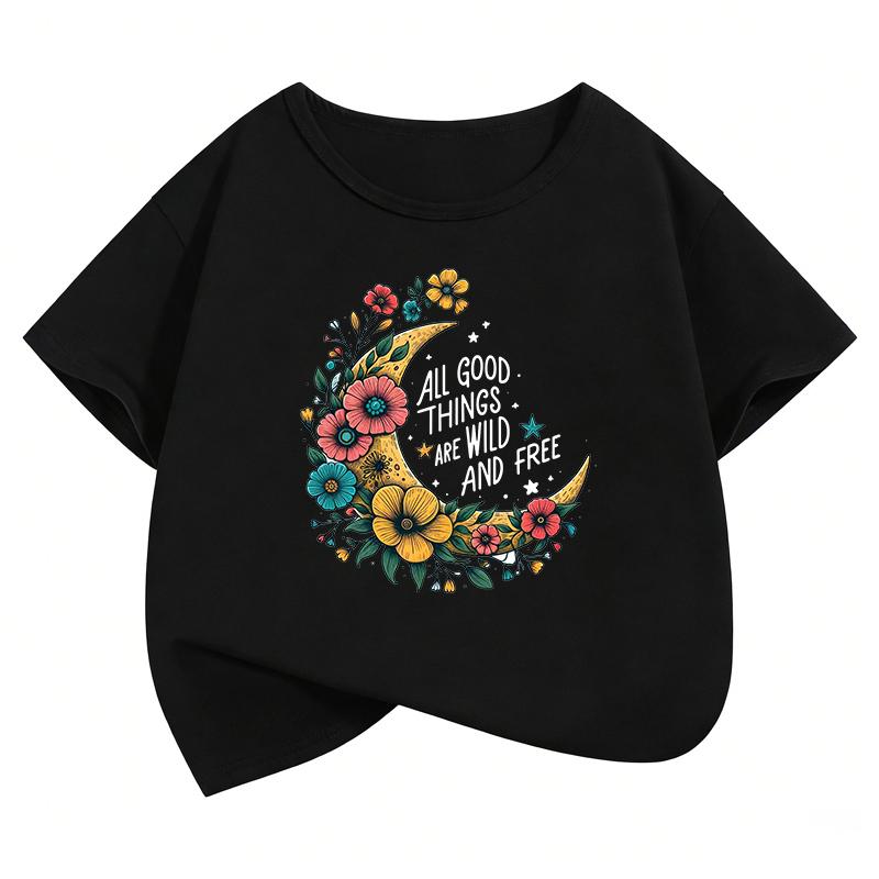 Fashion Star with Floral Design TShirt Printed T Shirt Girls Summer Clothes Short Sleeve Tops TShirts Cute Boys Clothing