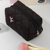 Black Women Portable Makeup Bag Large Capacity Pink Bow Quilting Cosmetic Pouch Ladies Travel Toiletry Storage Bag