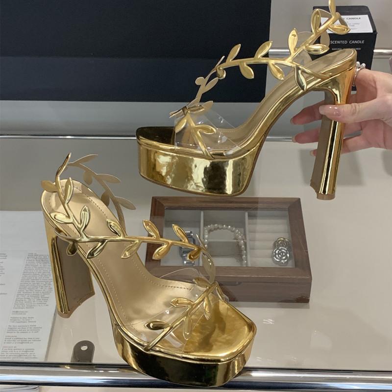 Fashion 14cm Ultra High heels Patent Leather Square toe Women Gladiator Sandals Fashion Platform Wedges Thick Heeled Summer Party Shoes