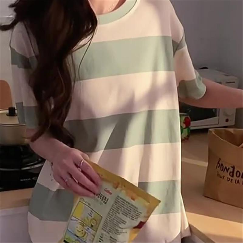2PCS/Set Summer Ladies Pajamas Striped Short-Sleeved Shorts Thin Section of Small Fresh Ladies Homewear Women Soft Loungewear