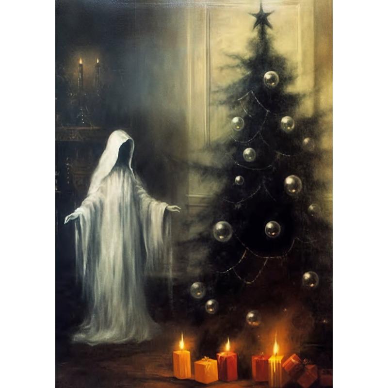 Winter Pine Forest Santa Claus Rustic Landscape Poster  Christmas Canvas Painting, Dark Academia, Antique Vintage Home  Decor